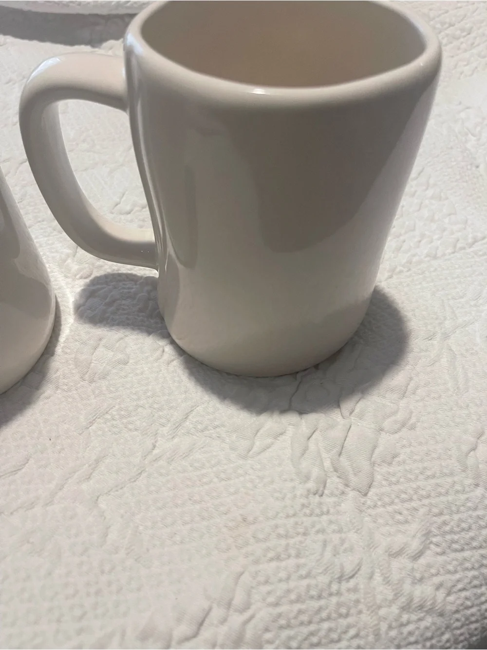 Rae Dunn White Ceramic Mug Set with Black Stamp His&Hers in red almost 5” High